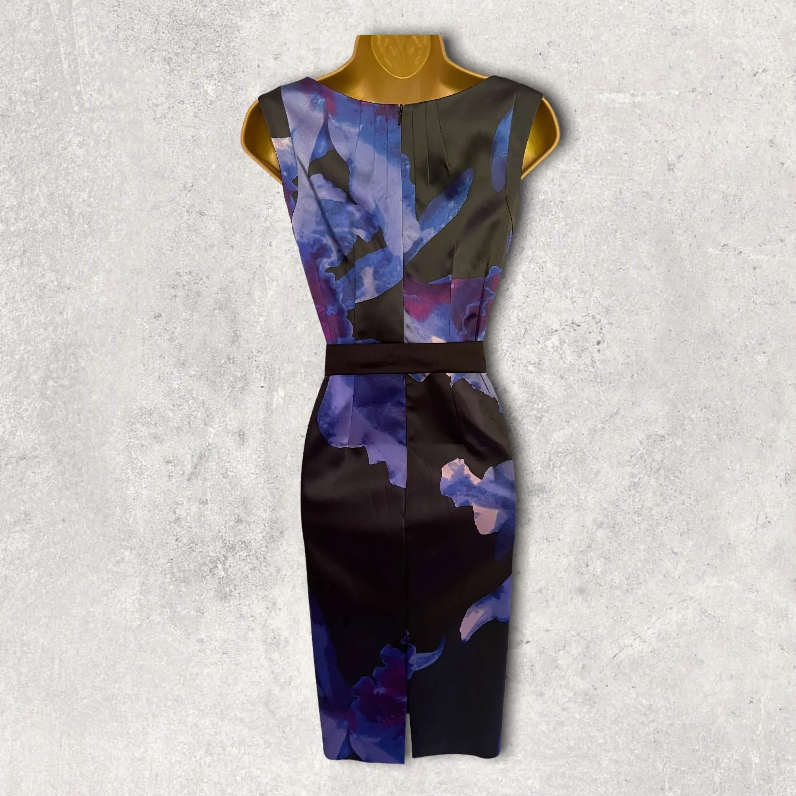 Coast Black & Blue Floral Satin Sleeveless Dress UK 10 US 6 EU 38