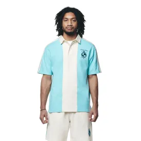 Crest Embroidered Striped Waffle Rugby Shirt - Paradise Blue