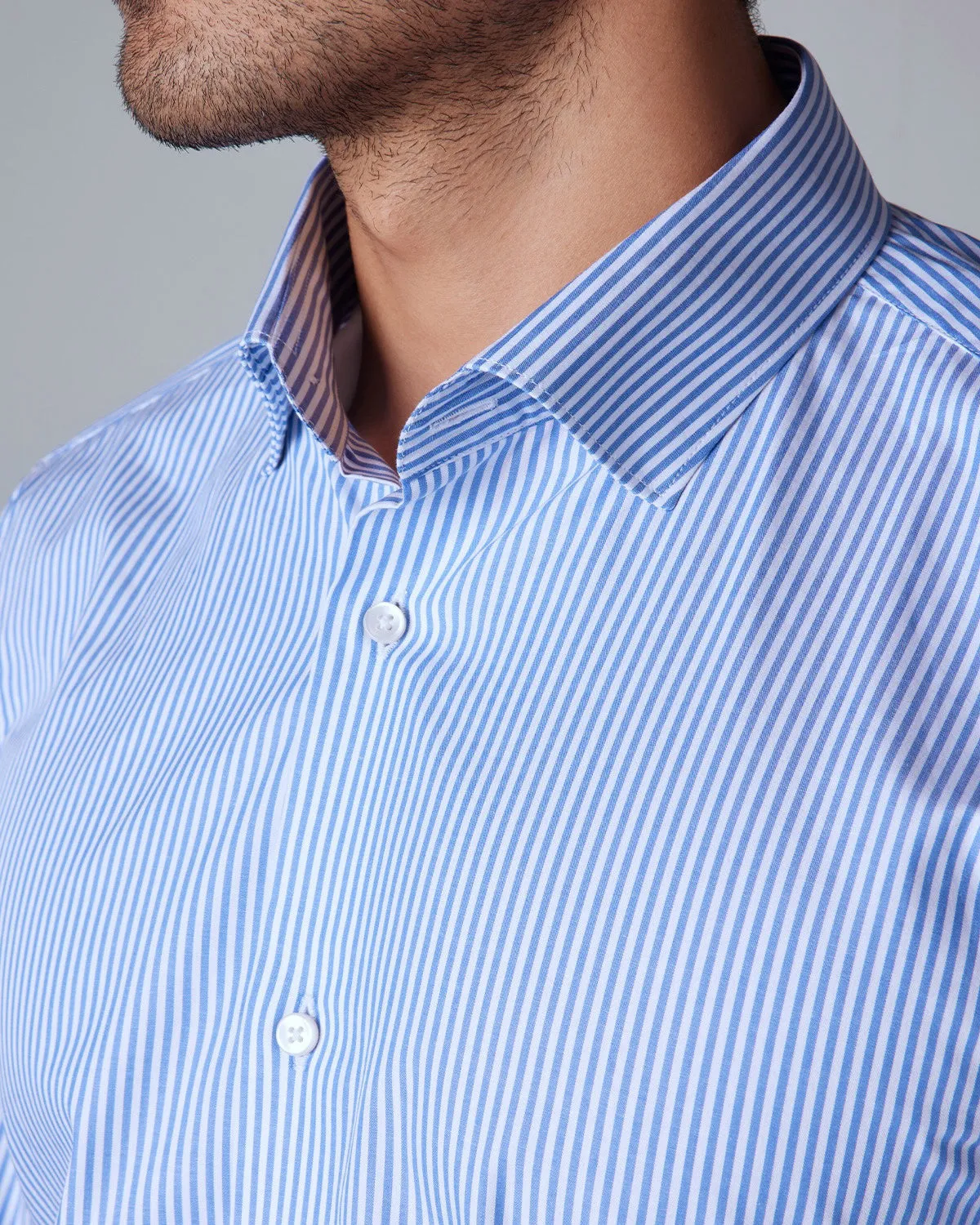 Dark Blue Poplin Striped Shirt