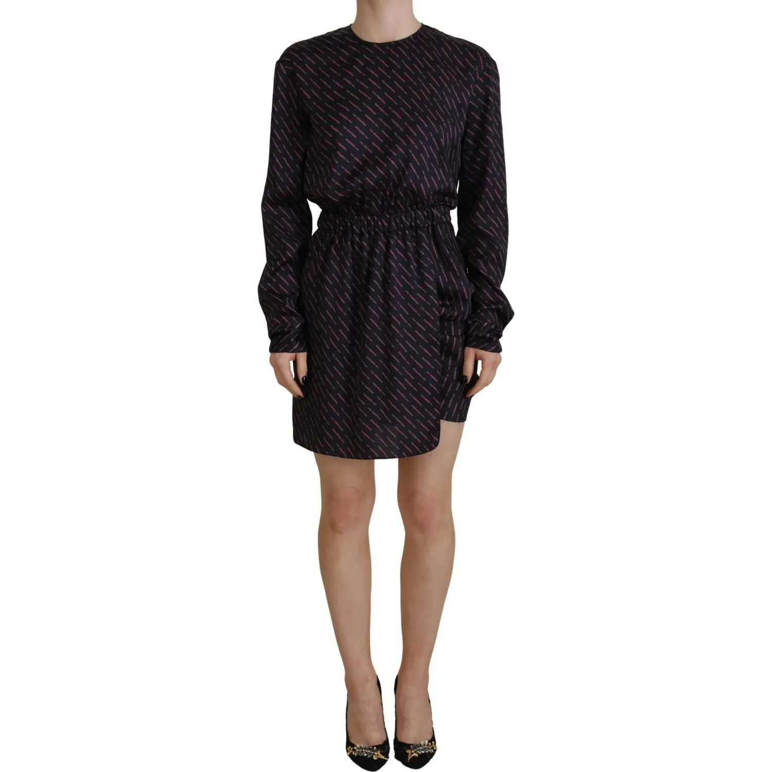 Dsquared² Black Logo Print Long Sleeves A-line Mini Dress