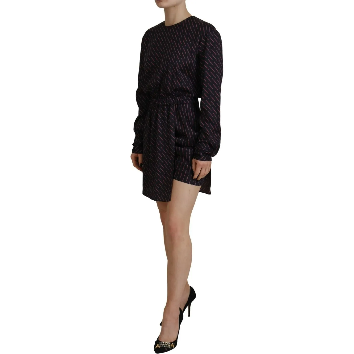 Dsquared² Black Logo Print Long Sleeves A-line Mini Dress