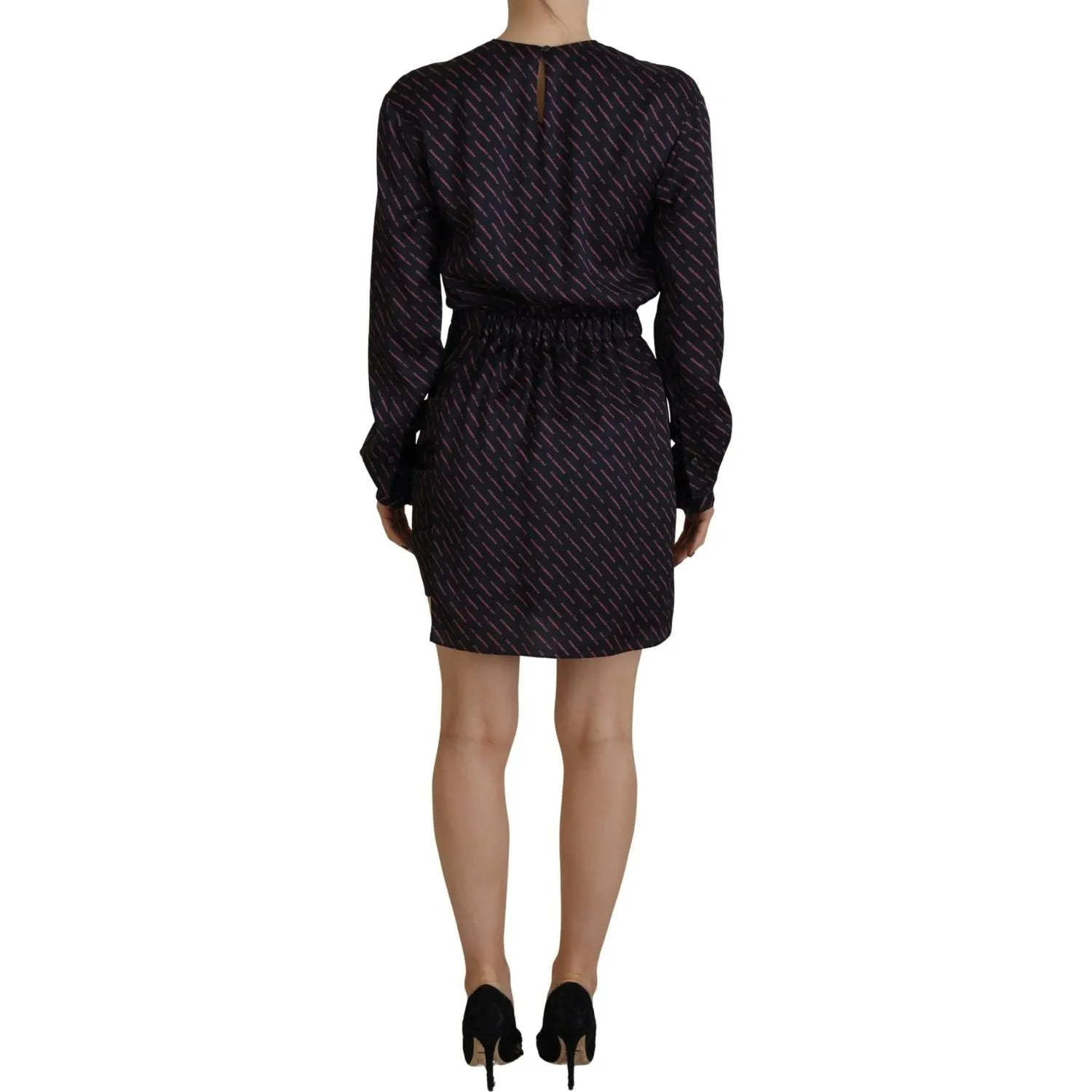 Dsquared² Black Logo Print Long Sleeves A-line Mini Dress