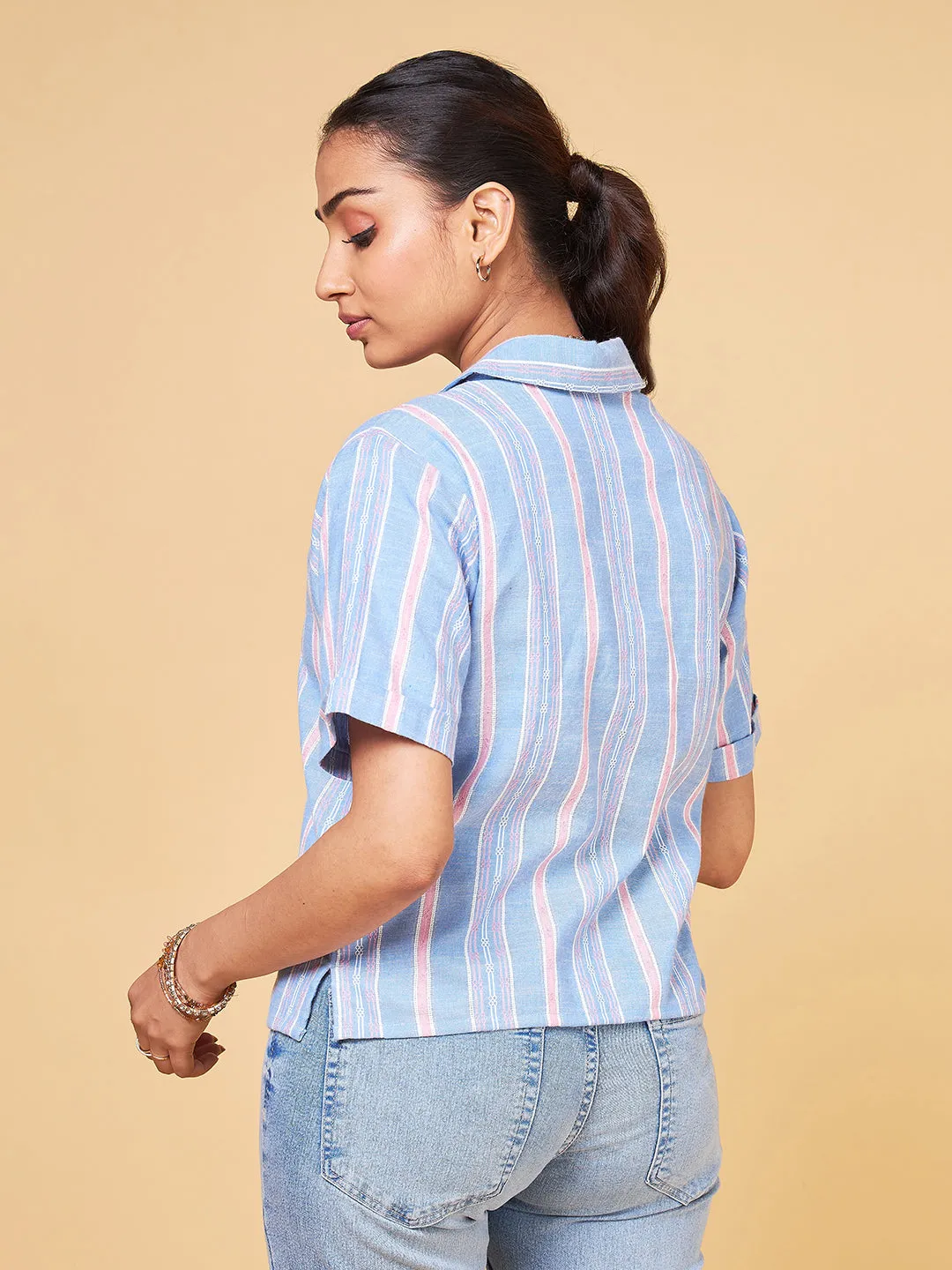 Echoes of Bliss Blue Striped Yarn Dyed Shirt