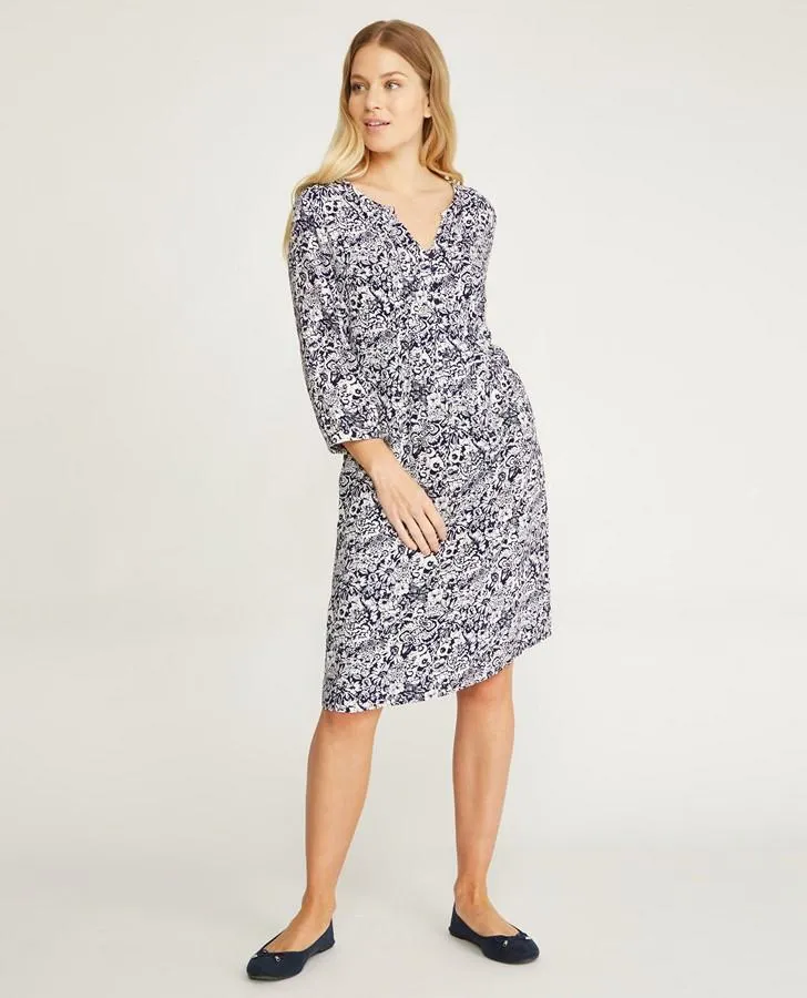 Floral Pintuck Crepe Dress