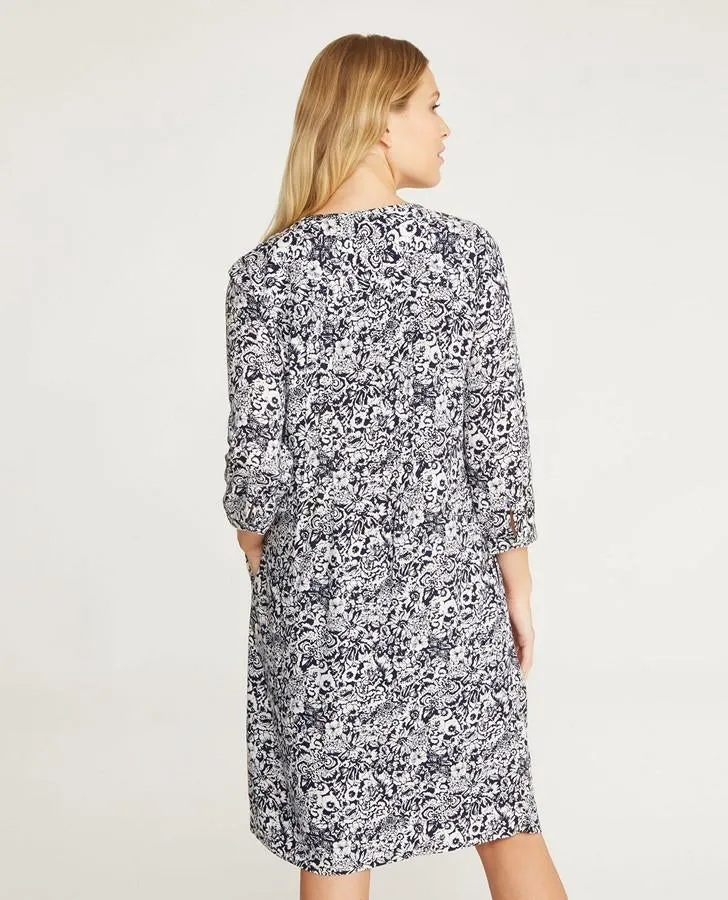 Floral Pintuck Crepe Dress