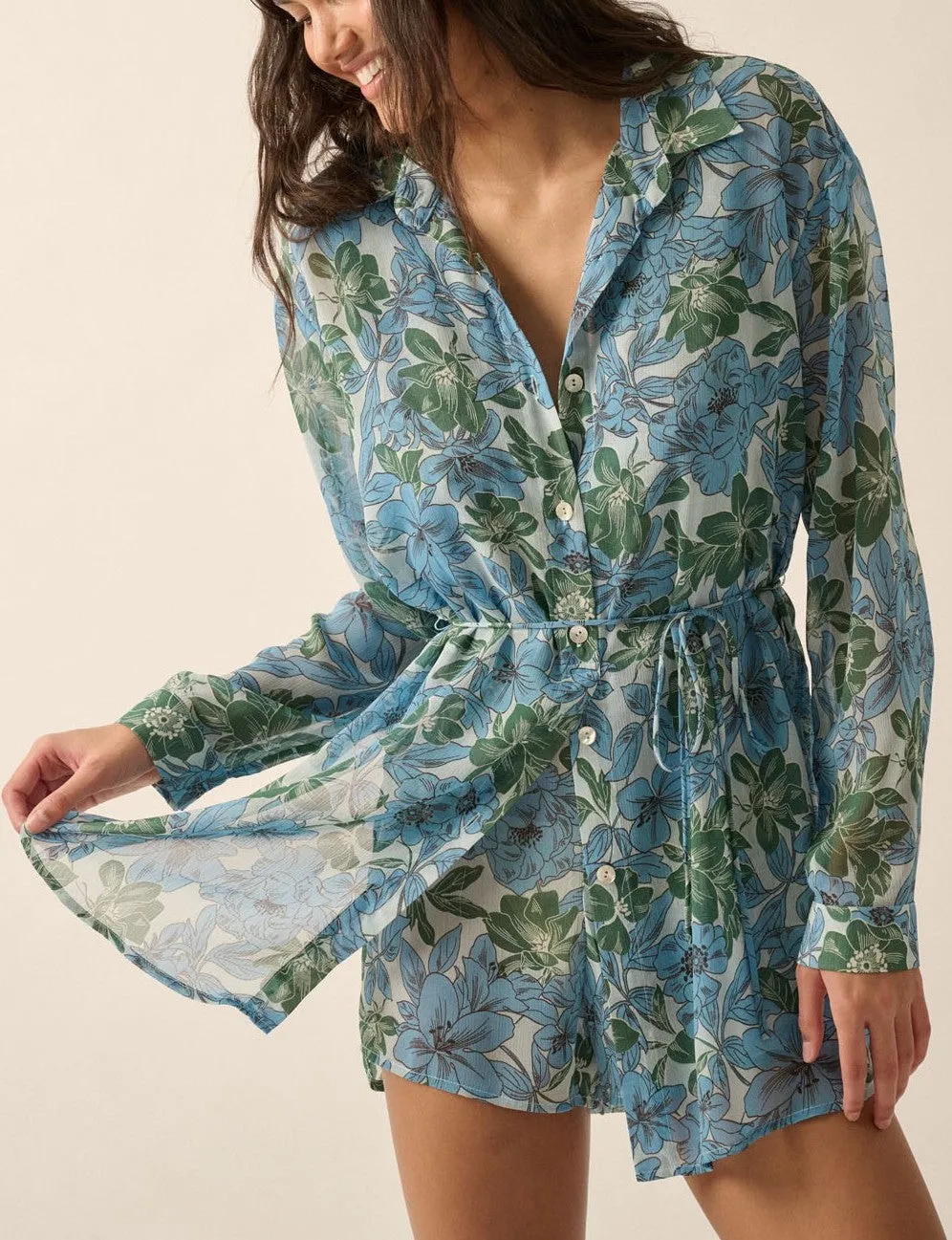 Floral Shirt Dress Romper