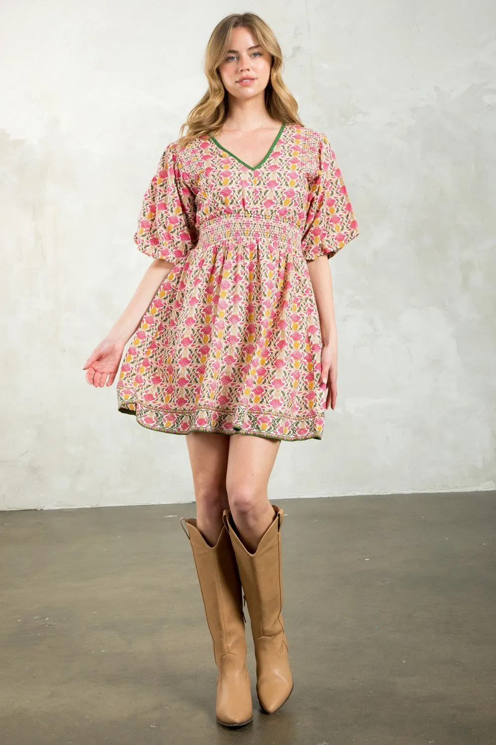 Floral Smock Waist Dress