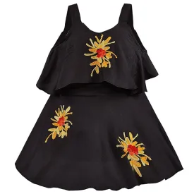 Girls Embroidered A-line Strap Neck dress