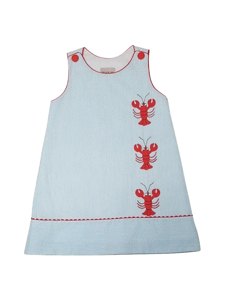 Girl's "Lobster" Seersucker cotton print  A line dress