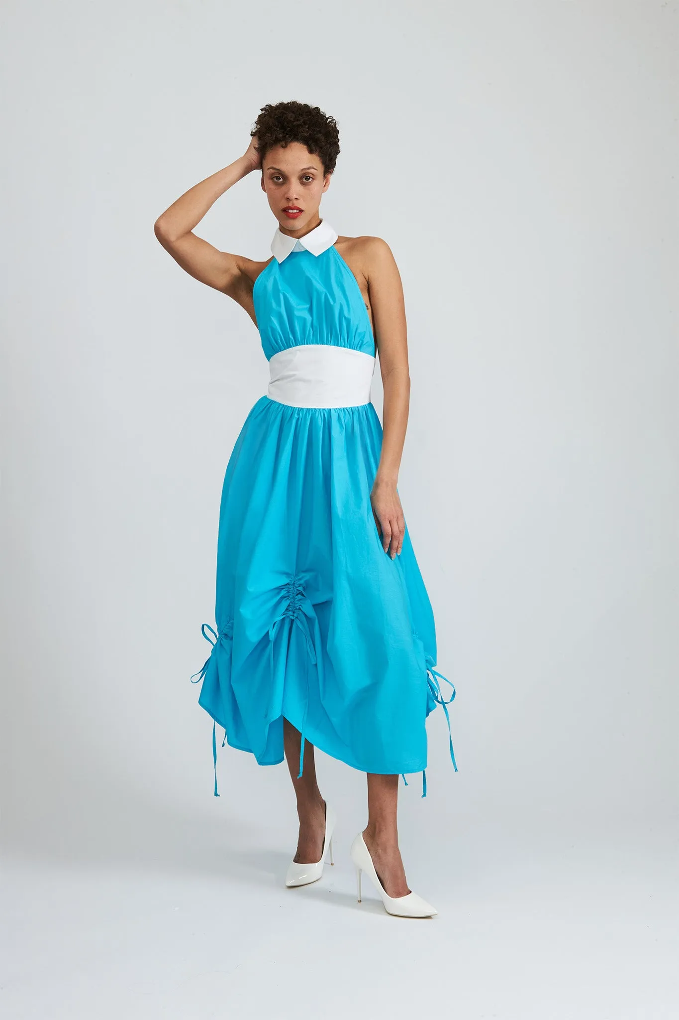 Goldie Halter Dress in Scuba Blue