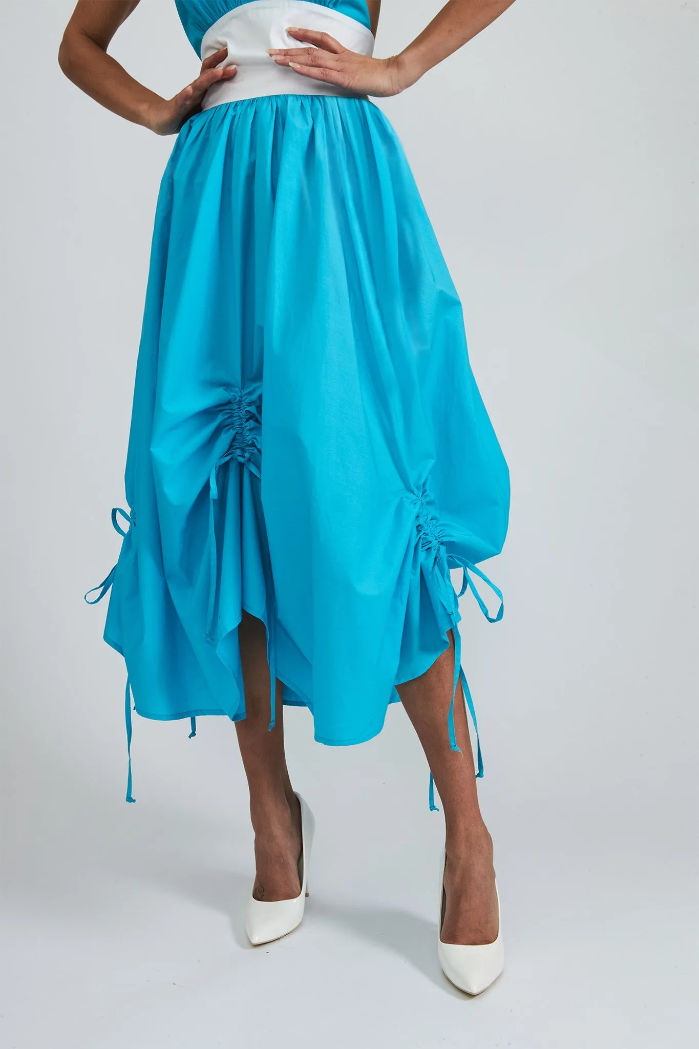 Goldie Halter Dress in Scuba Blue