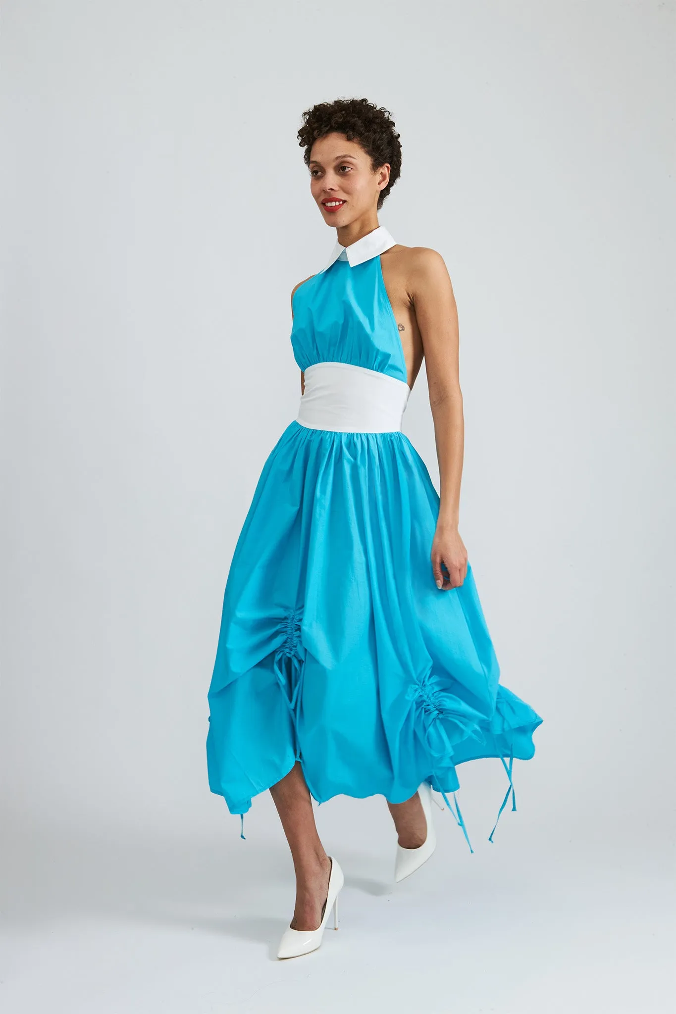 Goldie Halter Dress in Scuba Blue