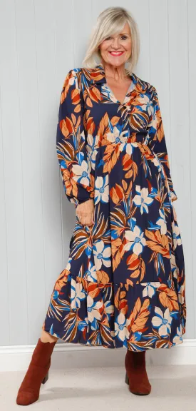 Goose Island 3947 Large Flower Print Button Maxi Dress (3 Colours)