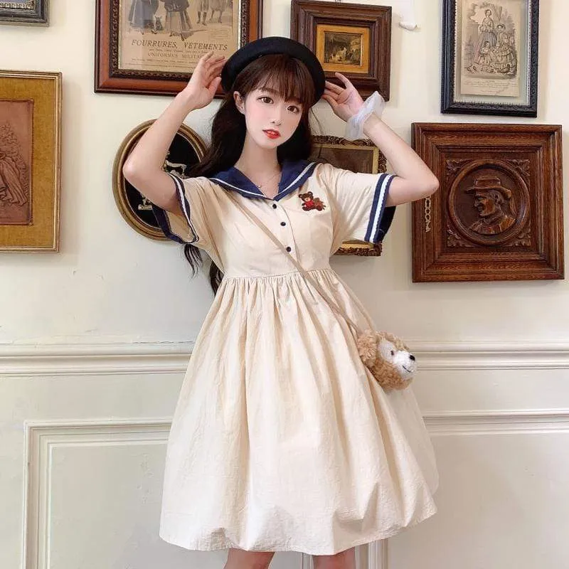 Harajuku Bear Embroidered A-line Dress