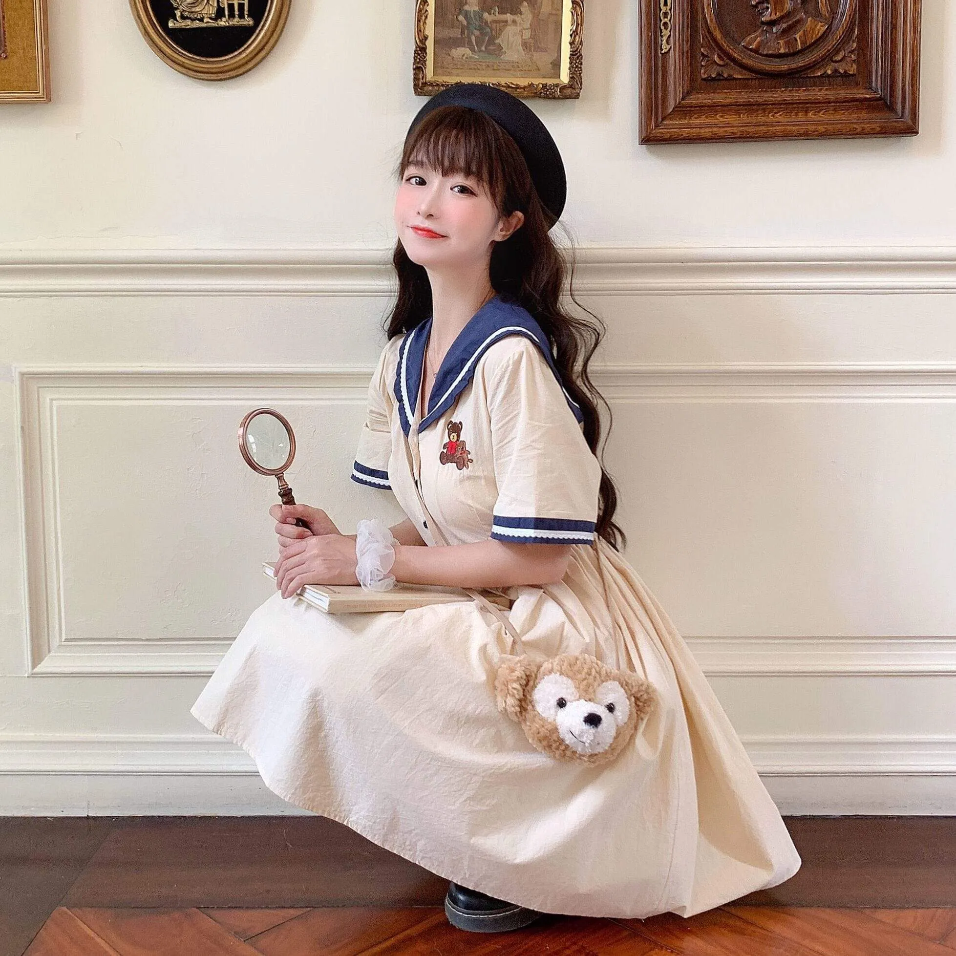 Harajuku Bear Embroidered A-line Dress