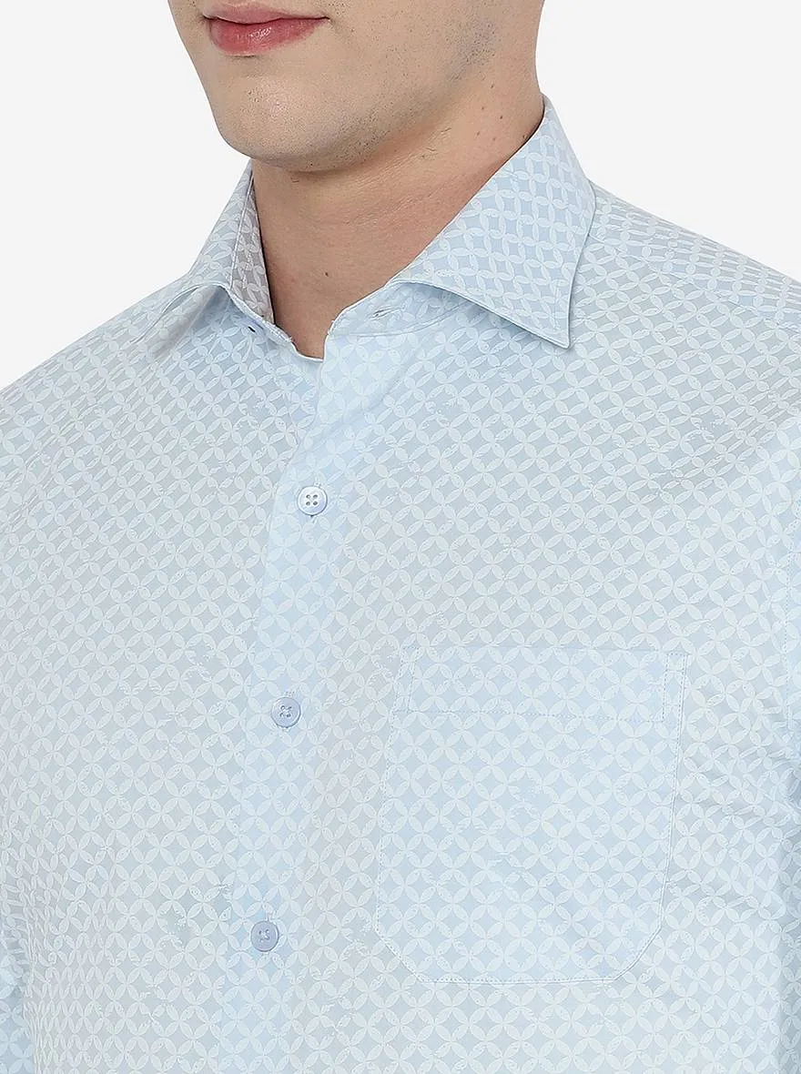 Ice Blue Printed Slim Fit Formal Shirt | Metal