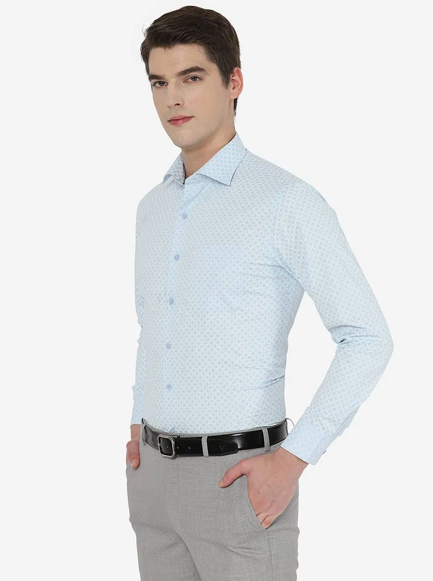 Ice Blue Printed Slim Fit Formal Shirt | Metal