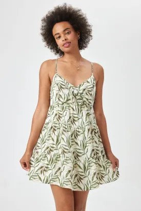 Ivory Green Floral Tie Front Dress