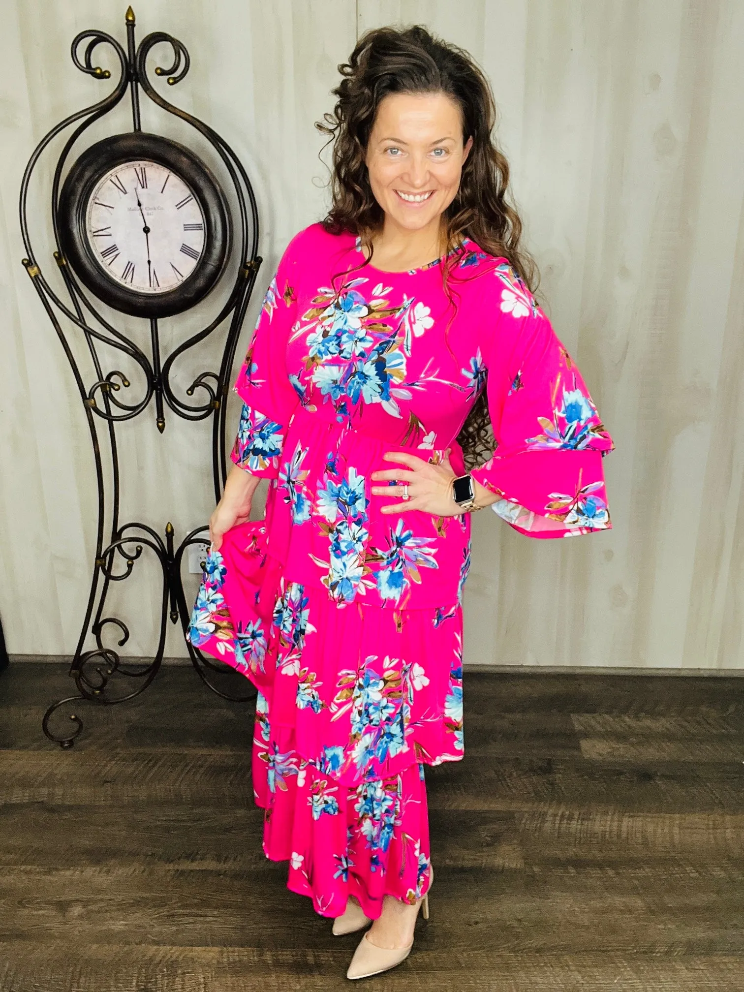 Juliet Ruffle Dress- Hot Pink Floral