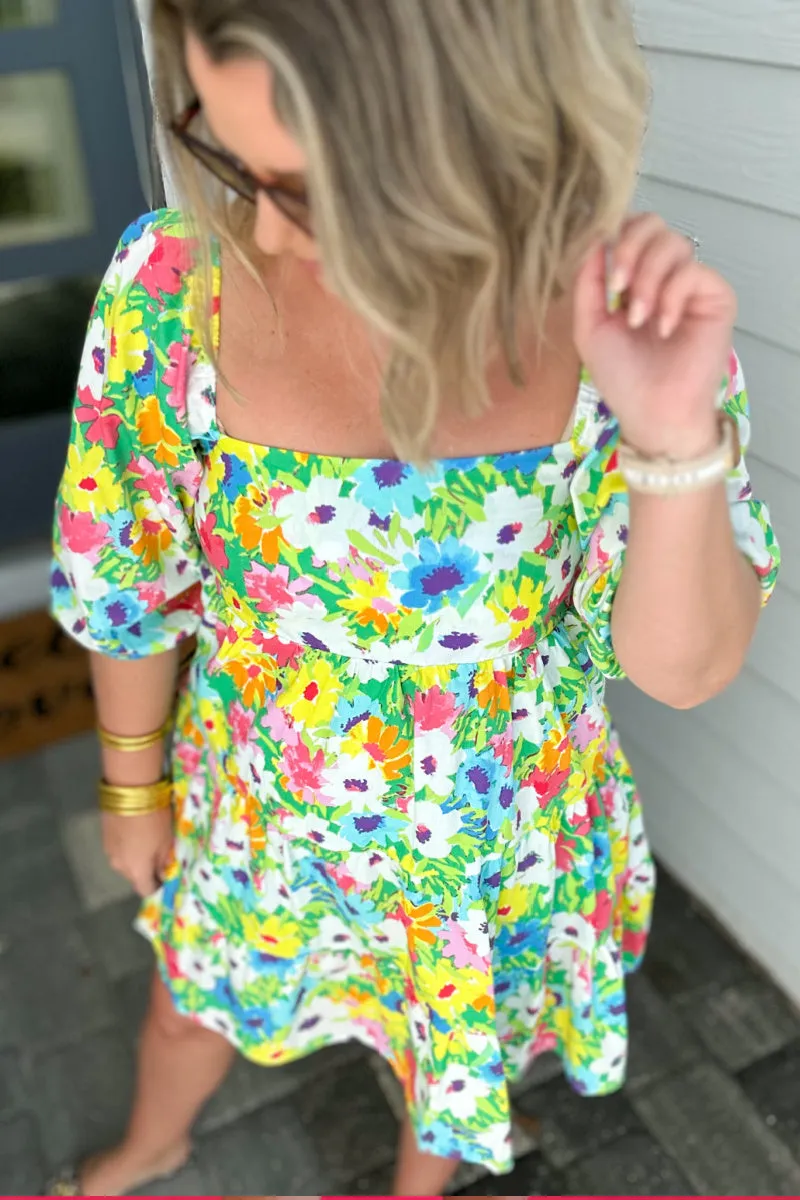 Karlie: Bright Floral Poplin Tier Tie Back Dress