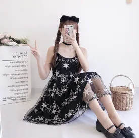 Kawaii Star Embroideried Two-layer Mesh Dress