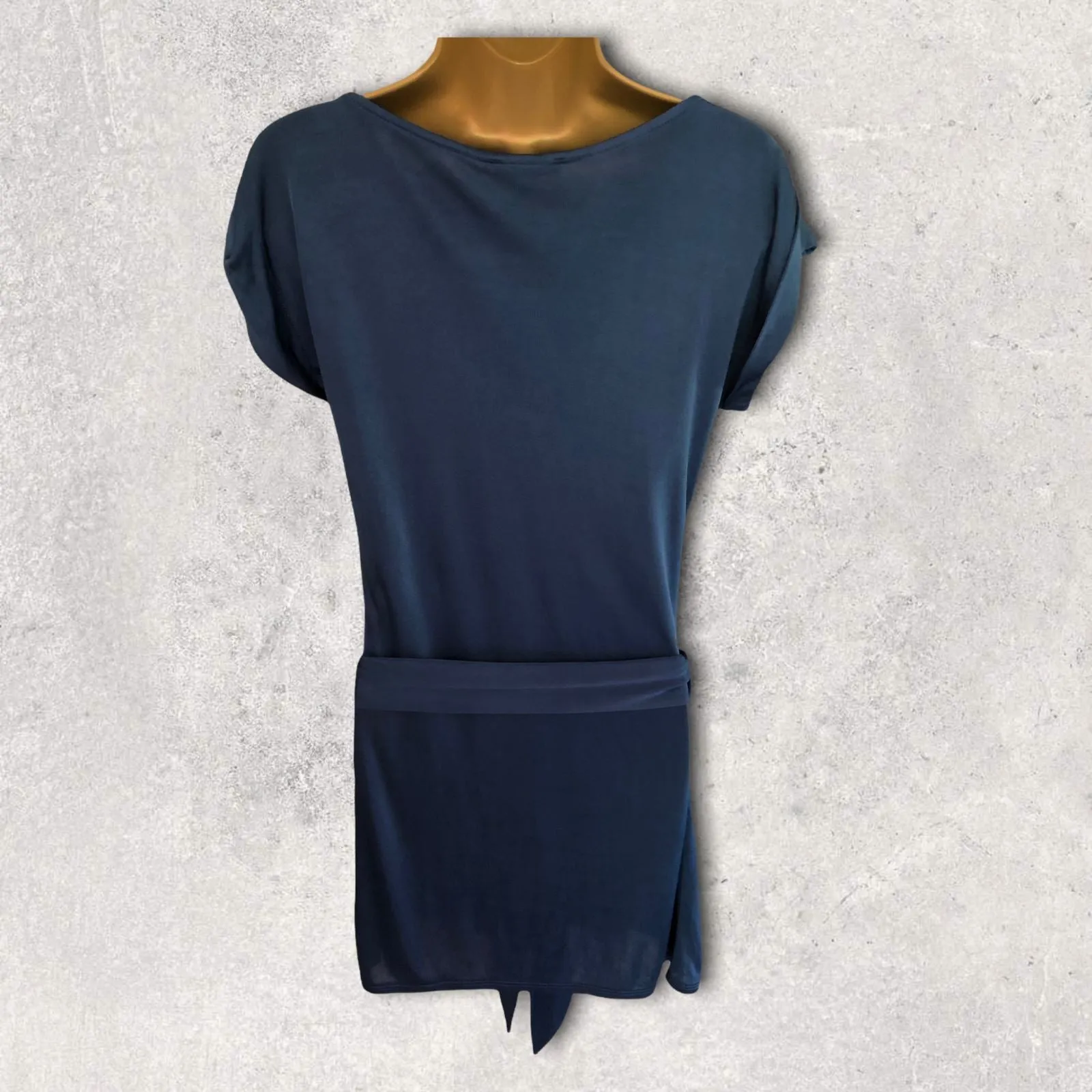 Linea Long Blue Belted Silky Top Size M UK 12 US 8 EU 40 BNWT