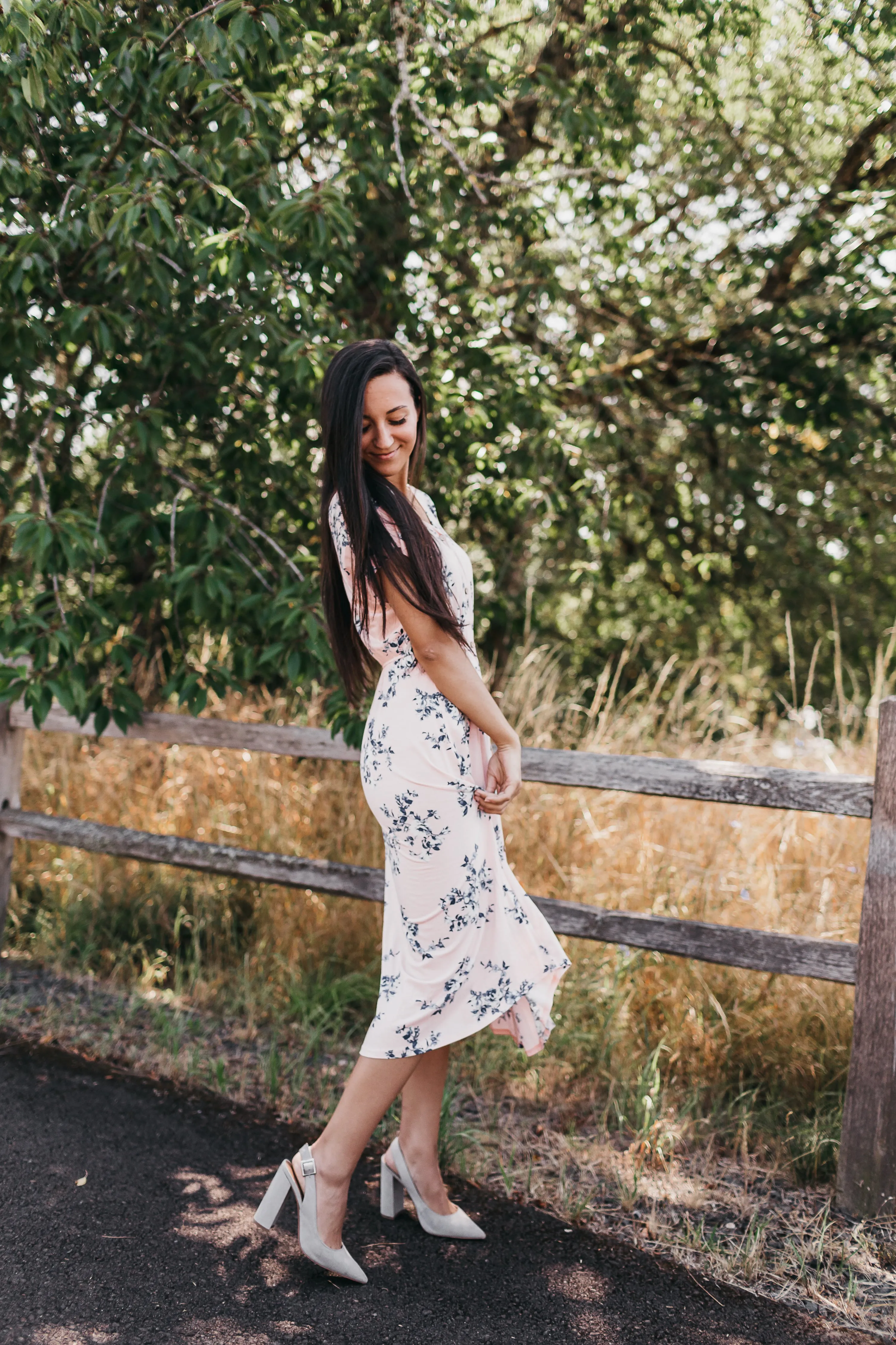 Lucy Floral Midi Dress in Blush