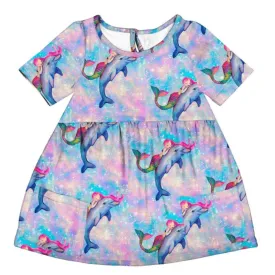 Mermaid and Dolphin Short Sleeve Pocket Dress