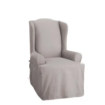 New - Sailcloth Cotton Duck Wing Chair Slipcover Light Gray - Sure Fit