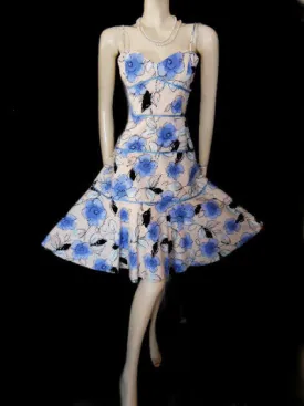 NEW WITH TAG - LOVELY PHILLIP DICAPRIO COTTON & LYCRA PERIWINKLE & PEACH FLORAL DRESS