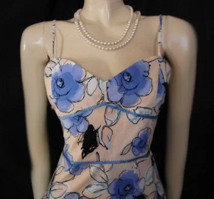 NEW WITH TAG - LOVELY PHILLIP DICAPRIO COTTON & LYCRA PERIWINKLE & PEACH FLORAL DRESS