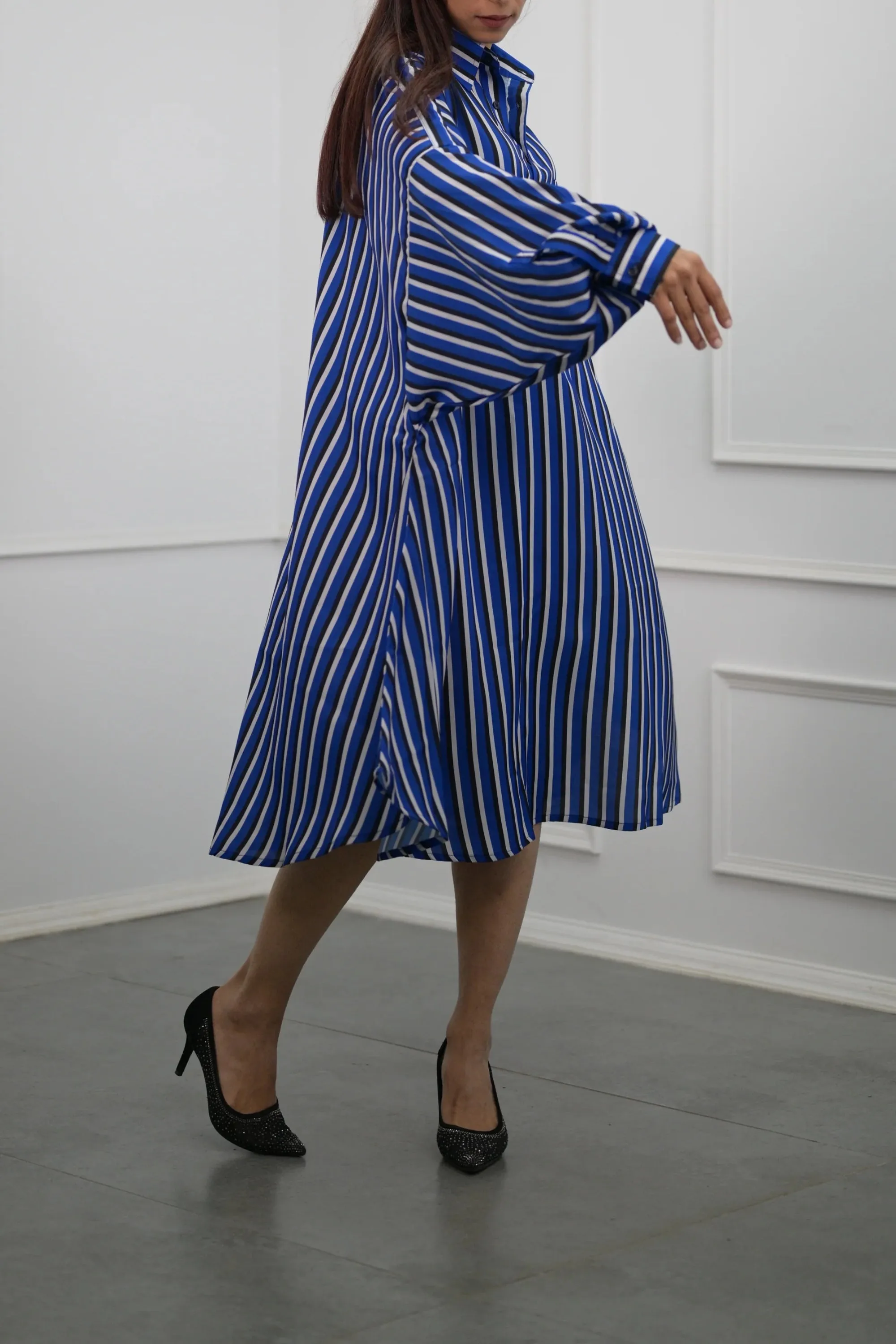 Oversized Blue Striped Shirt Dress