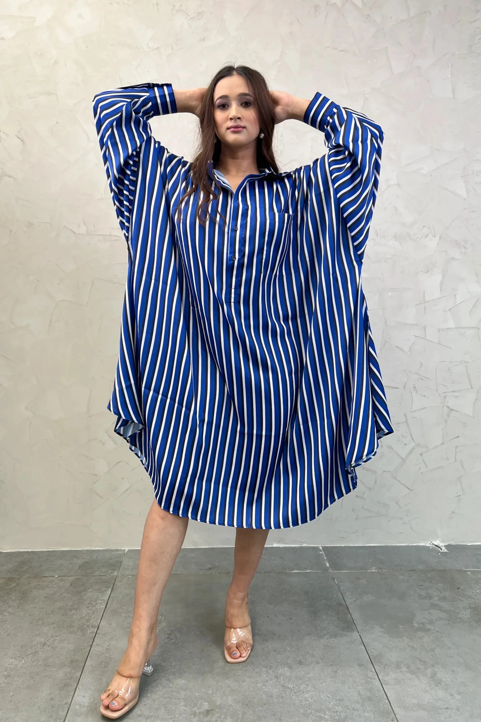 Oversized Blue Striped Shirt Dress