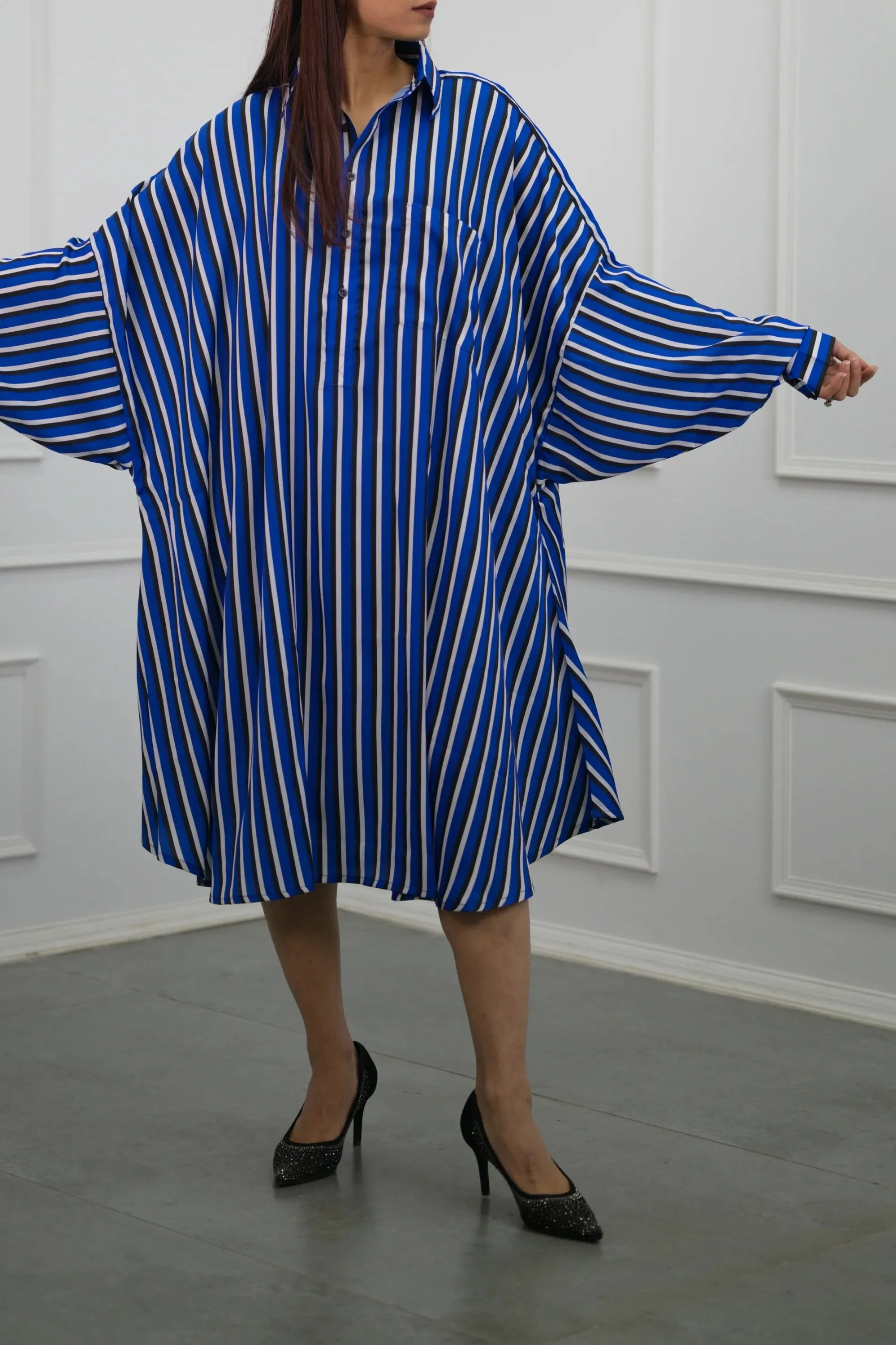 Oversized Blue Striped Shirt Dress