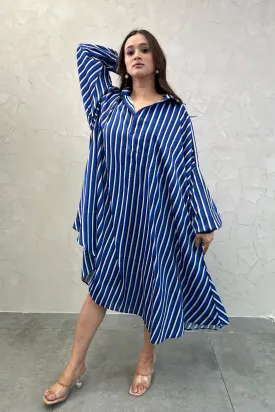 Oversized Blue Striped Shirt Dress