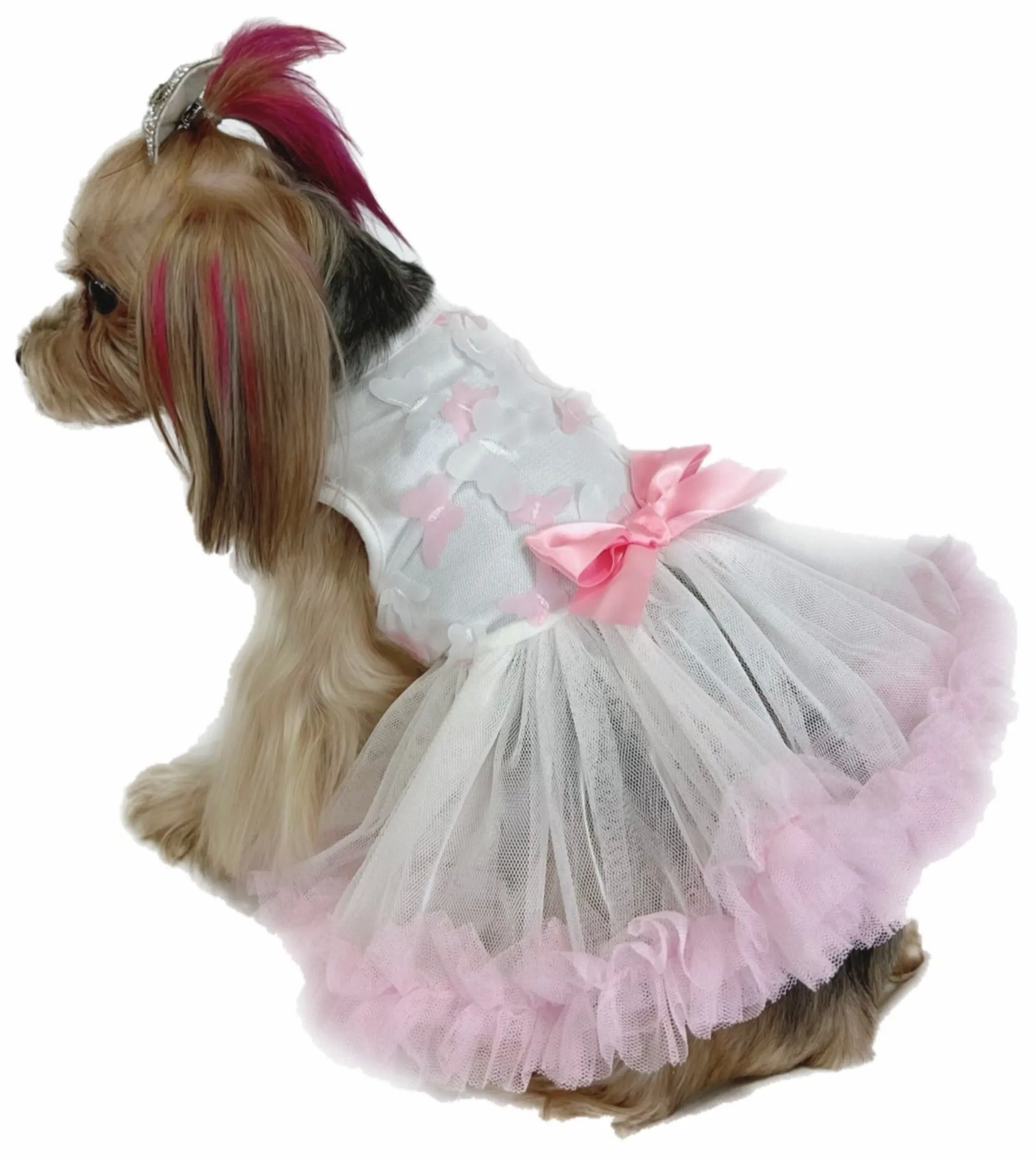 Pawpatu White and Pink Butterflies Dress for Dogs