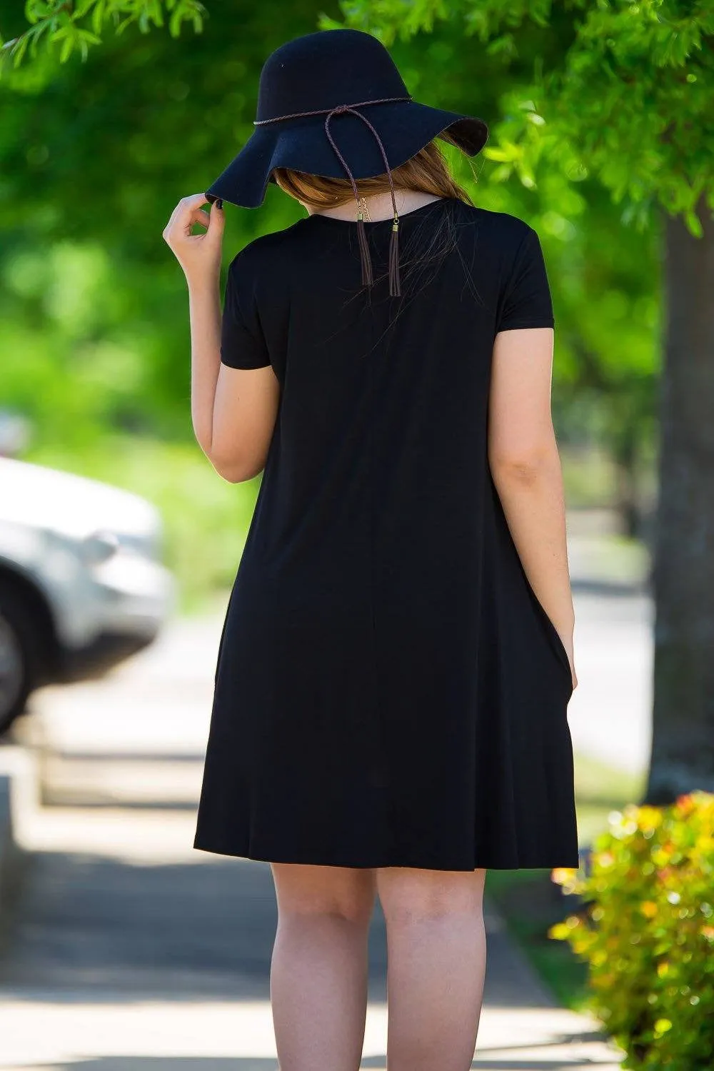 Piko Short Sleeve Swing Dress - Black