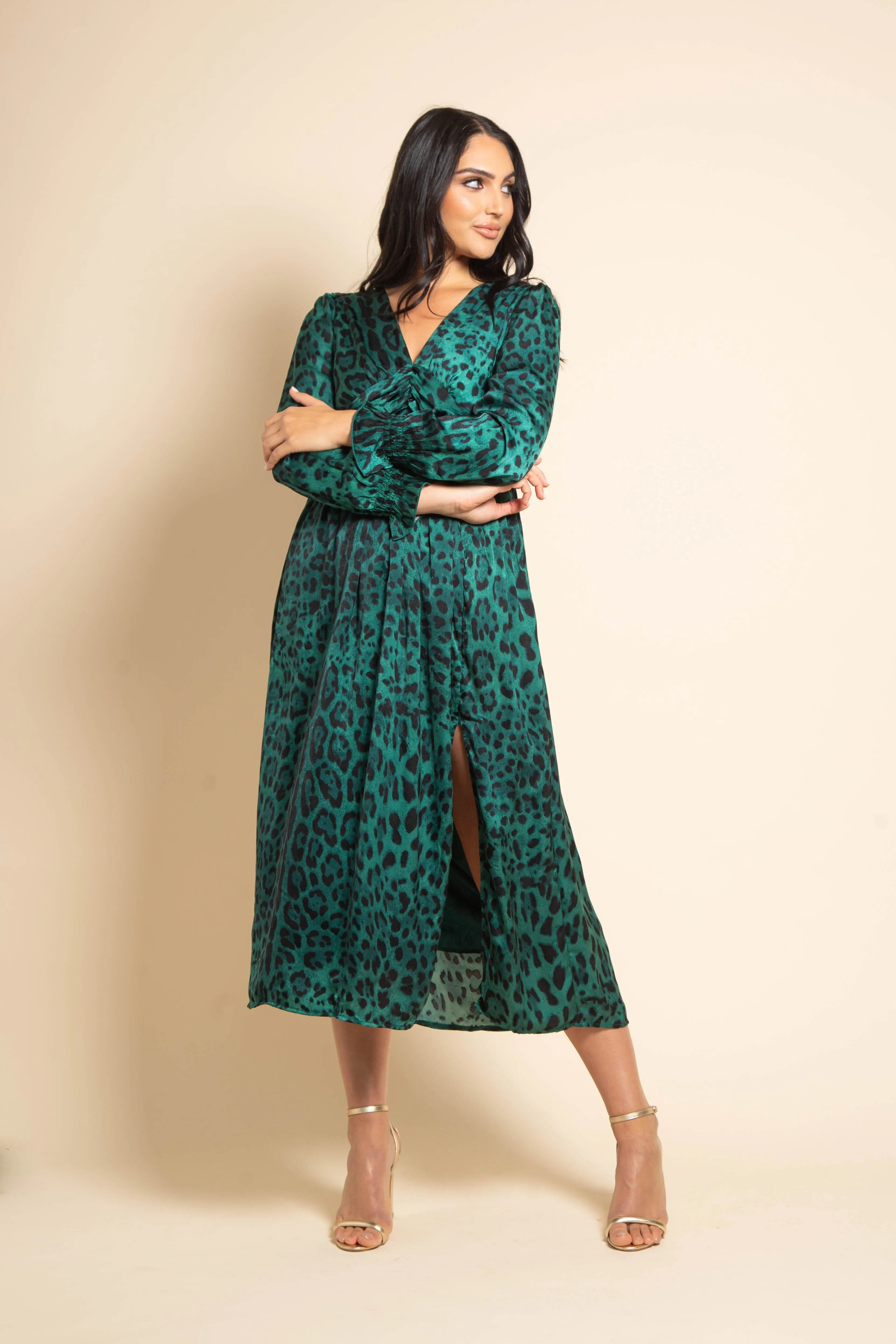 PIPER LEOPARD PRINT DRESS - GREEN