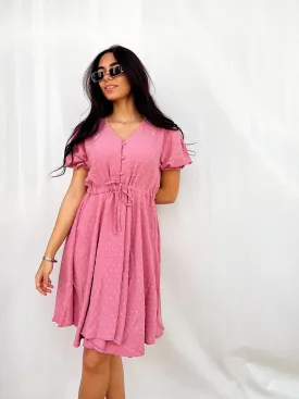 Puff Sleeve Mini Dress Blush