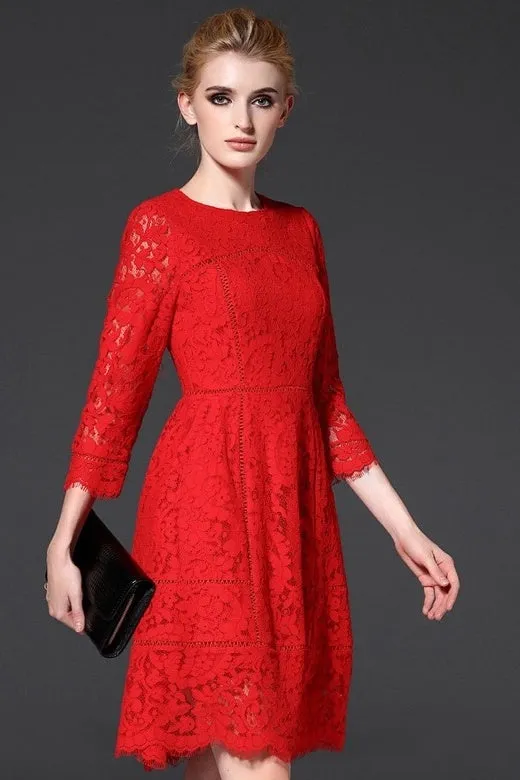 Red Floral Lace Dress