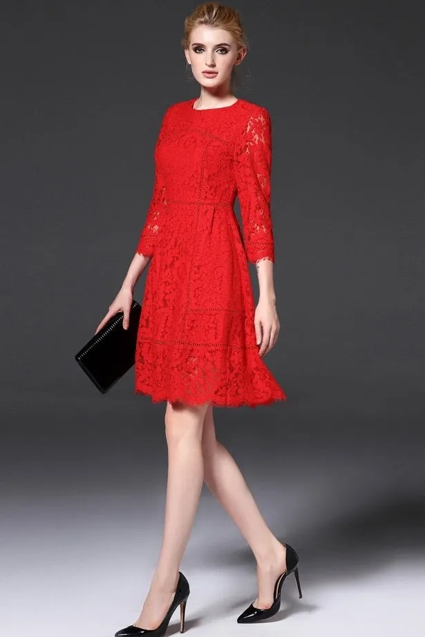 Red Floral Lace Dress