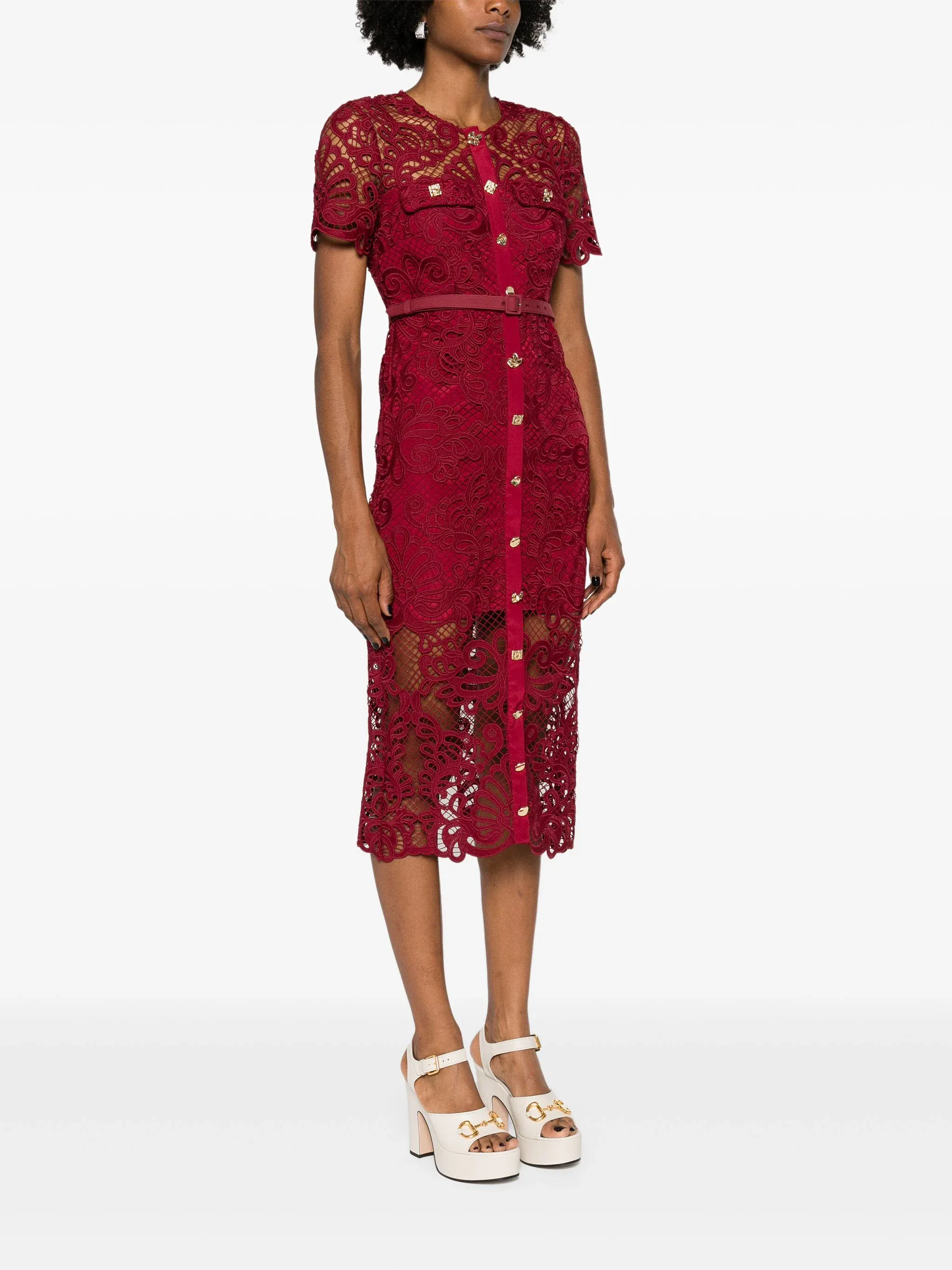 SELF-PORTRAIT GUIPURE-LACE MIDI DRESS