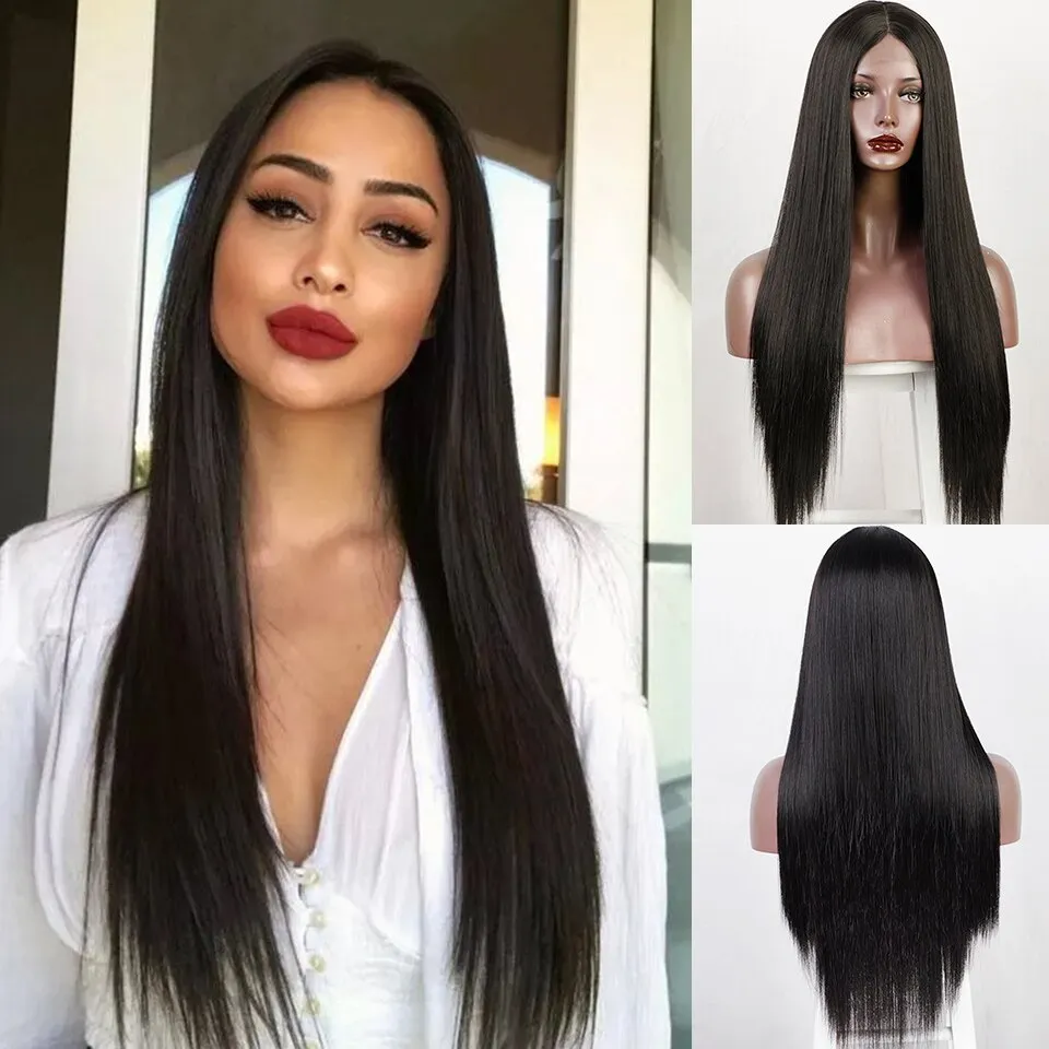 Synthetic Wigs Long Silk Straight Hair Wigs Silver Gray Wig for Women Middle Part Cosplay urple Red Brown Wig