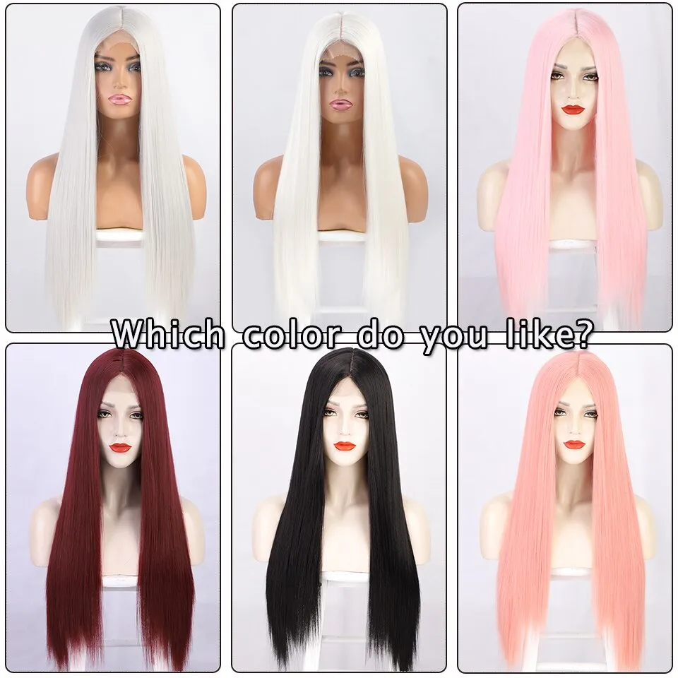 Synthetic Wigs Long Silk Straight Hair Wigs Silver Gray Wig for Women Middle Part Cosplay urple Red Brown Wig