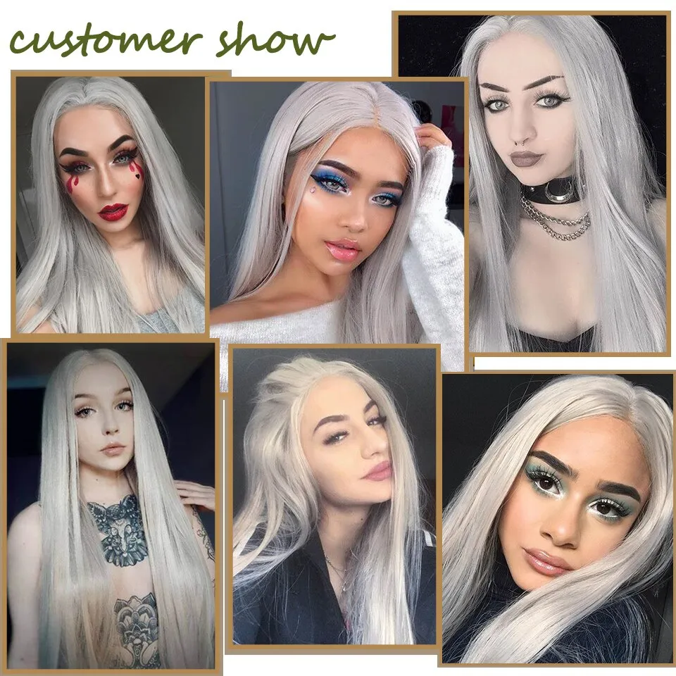 Synthetic Wigs Long Silk Straight Hair Wigs Silver Gray Wig for Women Middle Part Cosplay urple Red Brown Wig