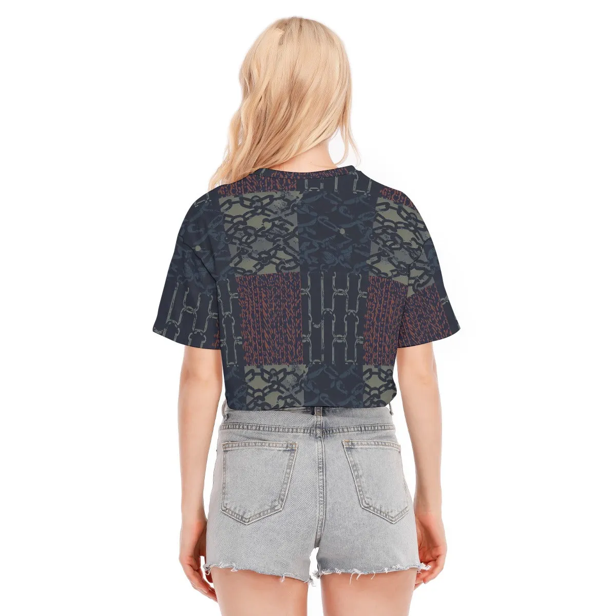 Vampire Art Grunge Patchwork Women's Cropped T-shirt 100% Cotton - Chains and Rust