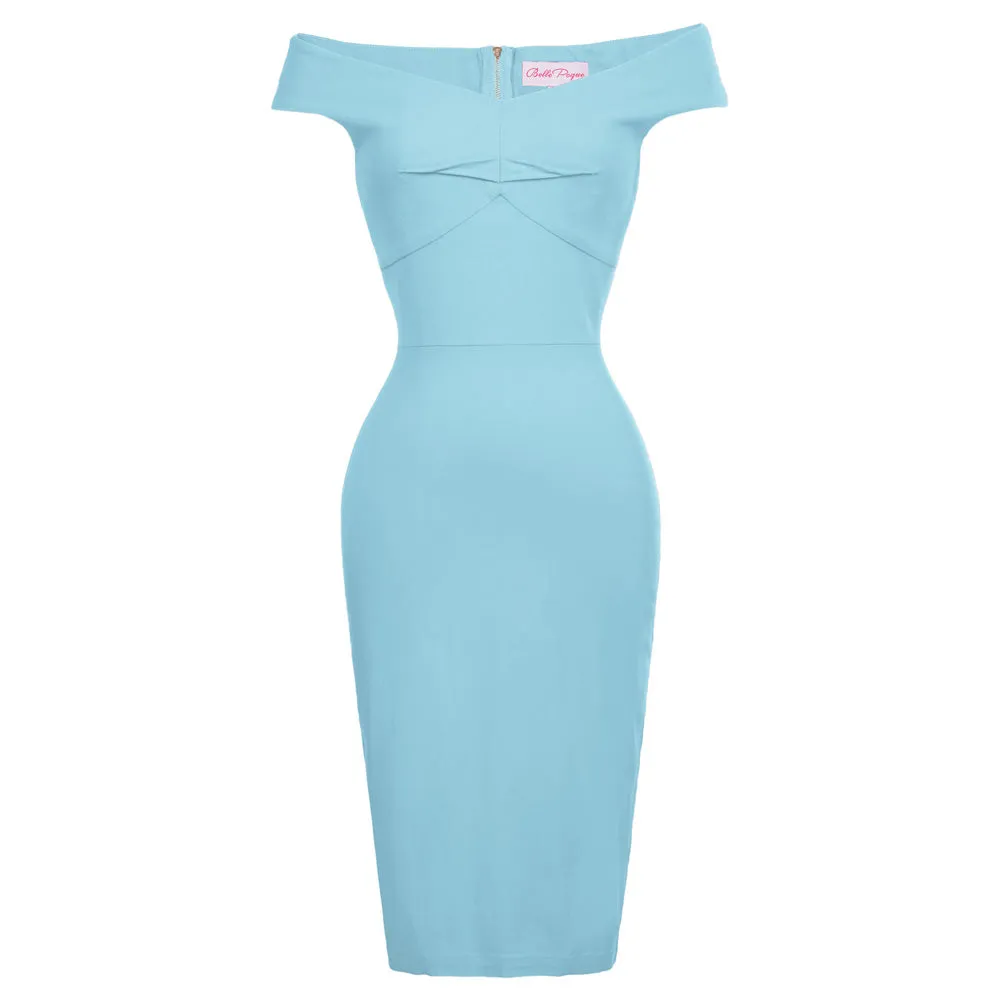 Vintage Fans Look of 1950s Off The Shoulder Hips-Wrapped Bodycon Pencil Dress