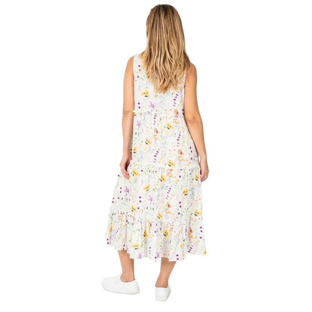 Whimsical Floral Print Tiered Dress