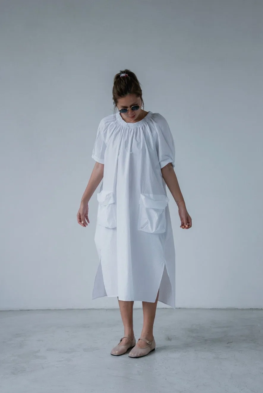 WHITE 3D POCKET SHIRT DRESS *LAST 2*