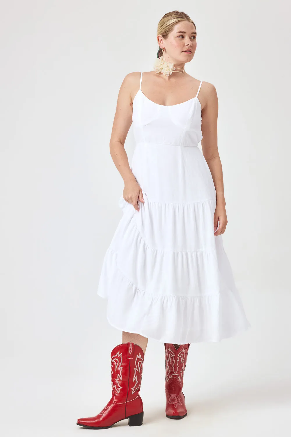 White A Line Woven Midi Dress